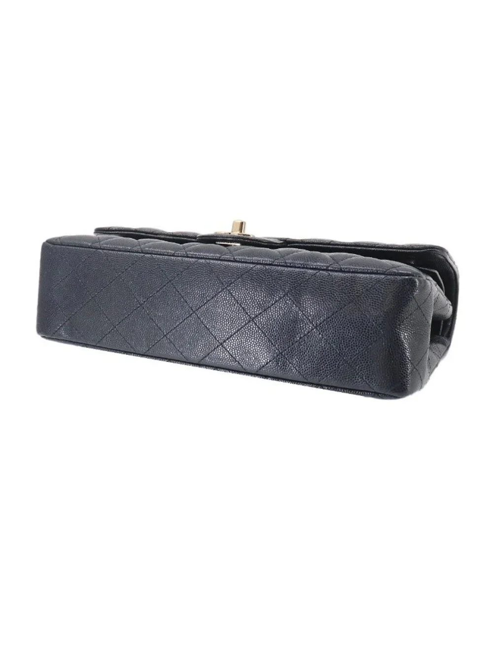 Chanel Quilted 25 Chain Shoulder Bag Caviar Leather Navy Gold